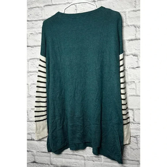 Matilda Jane Women Corie Pullover Boho Sweater Tunic Teal Striped Sleeves M. - Picture 5 of 7